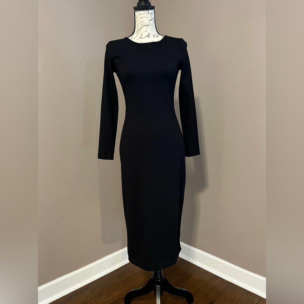 J. Crew Women’s Long Sleeve Black Midi Dress, Size 00
